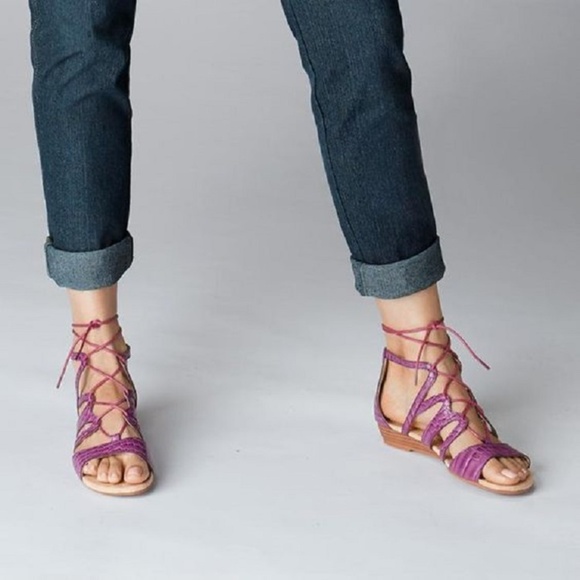 Avon Shoes - Purple Textured lace-up style Micro-Wedge Sandal